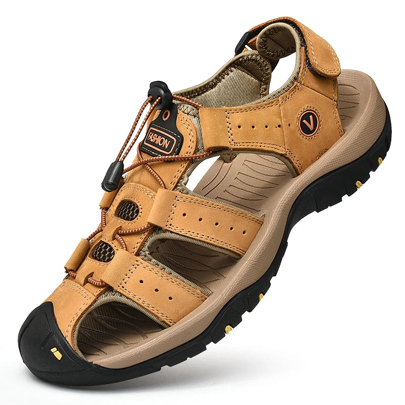 Summer Men Sandals Genuine Leather Mens Casual Shoes Outdoor Men Leather Sandals for Men Beach Shoes Roman Shoes plus Size 38-48