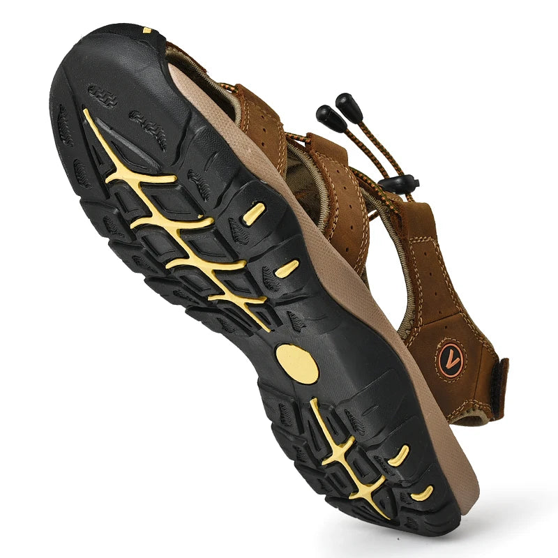 Summer Men Sandals Genuine Leather Mens Casual Shoes Outdoor Men Leather Sandals for Men Beach Shoes Roman Shoes plus Size 38-48