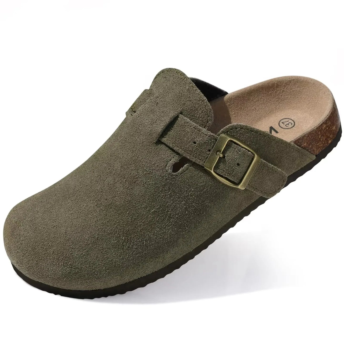 Fashion Clogs Slippers for Women Classic Suede Men Mules Cork Footbed Leather Potato Shoes with Arch Support Beach Slide