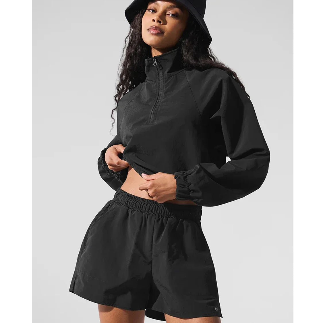 AL Sports Jacket Loose Fit Cropped 1/4 Zip Alumni Pullover Outdoor Leisure Short Top Thin Long Sleeved Breathable Shorts