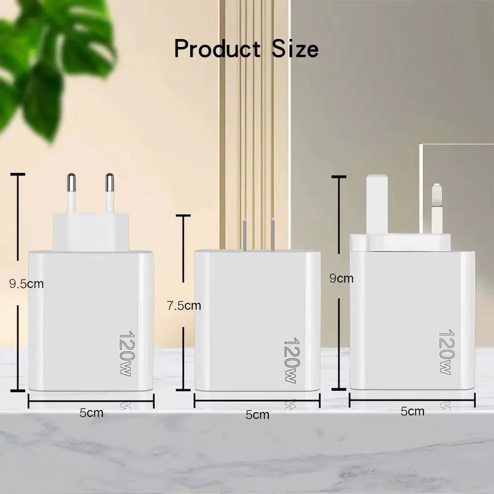 Total 120W USB Charger 5 Ports Type C Fast Charging Mobile Phone Wall Adapter EU/US/UK Plug for Iphone 15 Samsung Xiaomi Huawei