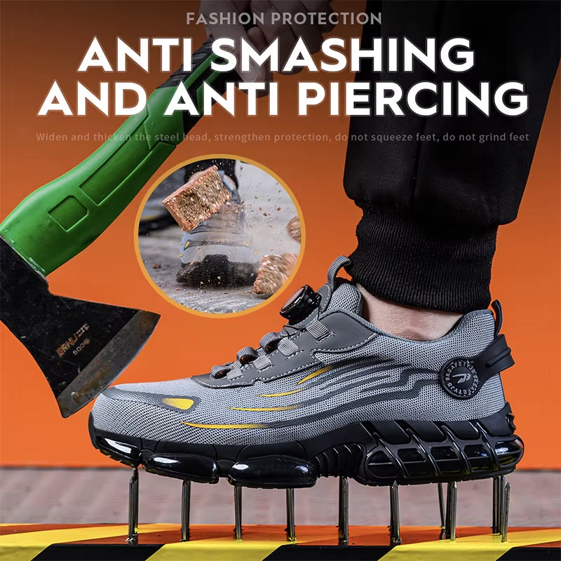 Rotating Button Safety Shoes Men Anti-Smash Anti-Puncture Work Shoes Fashion Men Safety Sport Shoes Security Protective Bootsmen