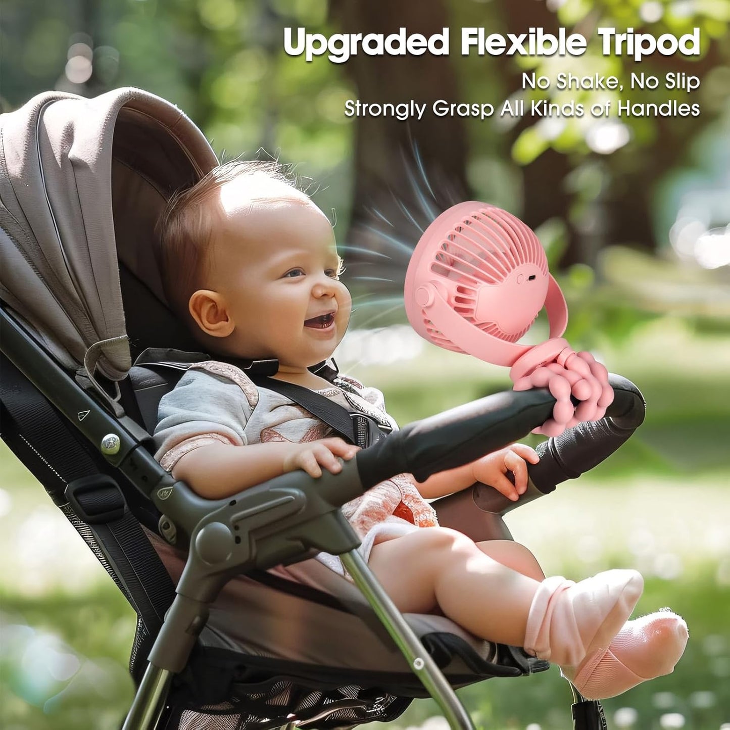 Pram Stroller Fan 20H Buggy Cooling Clip on Fan, Portable 4000Mah Battery Personal Fan for Pram Accessories Baby Cot Wagon Stroller Pushchairs Crib Bed Treadmill,Travel Holiday Essentials