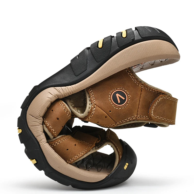 Summer Men Sandals Genuine Leather Mens Casual Shoes Outdoor Men Leather Sandals for Men Beach Shoes Roman Shoes plus Size 38-48