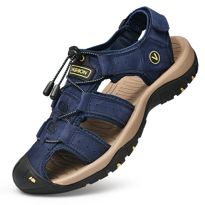 Summer Men Sandals Genuine Leather Mens Casual Shoes Outdoor Men Leather Sandals for Men Beach Shoes Roman Shoes plus Size 38-48