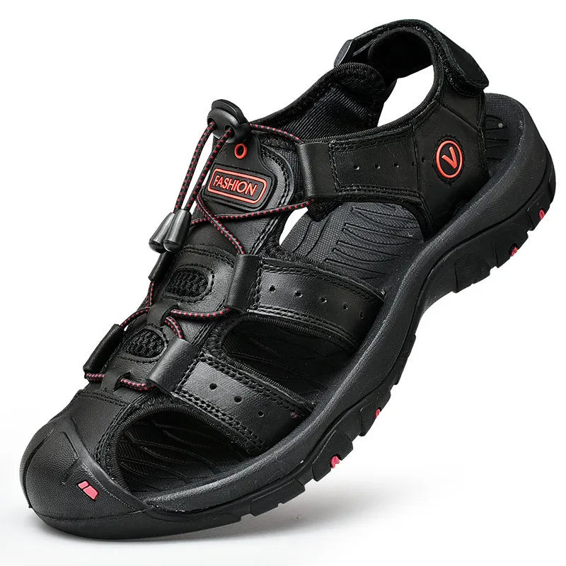 Summer Men Sandals Genuine Leather Mens Casual Shoes Outdoor Men Leather Sandals for Men Beach Shoes Roman Shoes plus Size 38-48