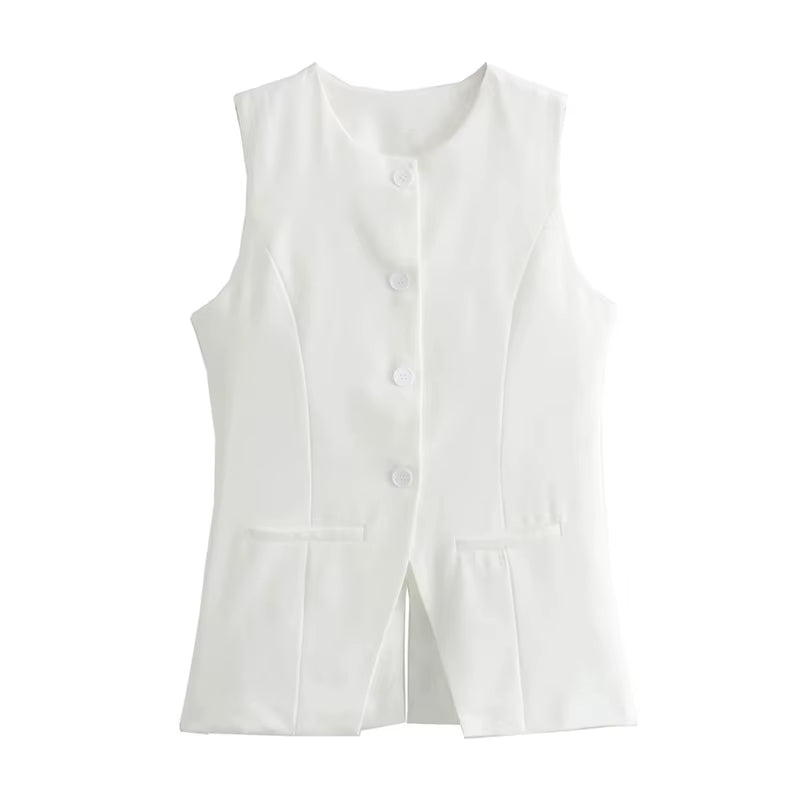 2024 White Sleeveless Vest Women Button Summer Vests for Women Jackets Pink Vest Top Women Streetwear Women'S Tailored Vest