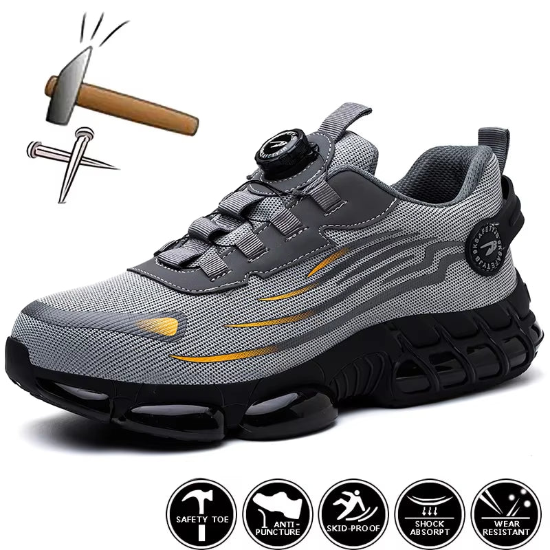 Rotating Button Safety Shoes Men Anti-Smash Anti-Puncture Work Shoes Fashion Men Safety Sport Shoes Security Protective Bootsmen