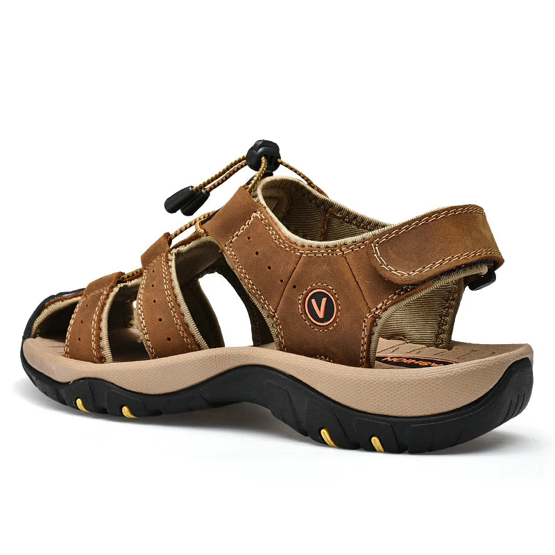 Summer Men Sandals Genuine Leather Mens Casual Shoes Outdoor Men Leather Sandals for Men Beach Shoes Roman Shoes plus Size 38-48