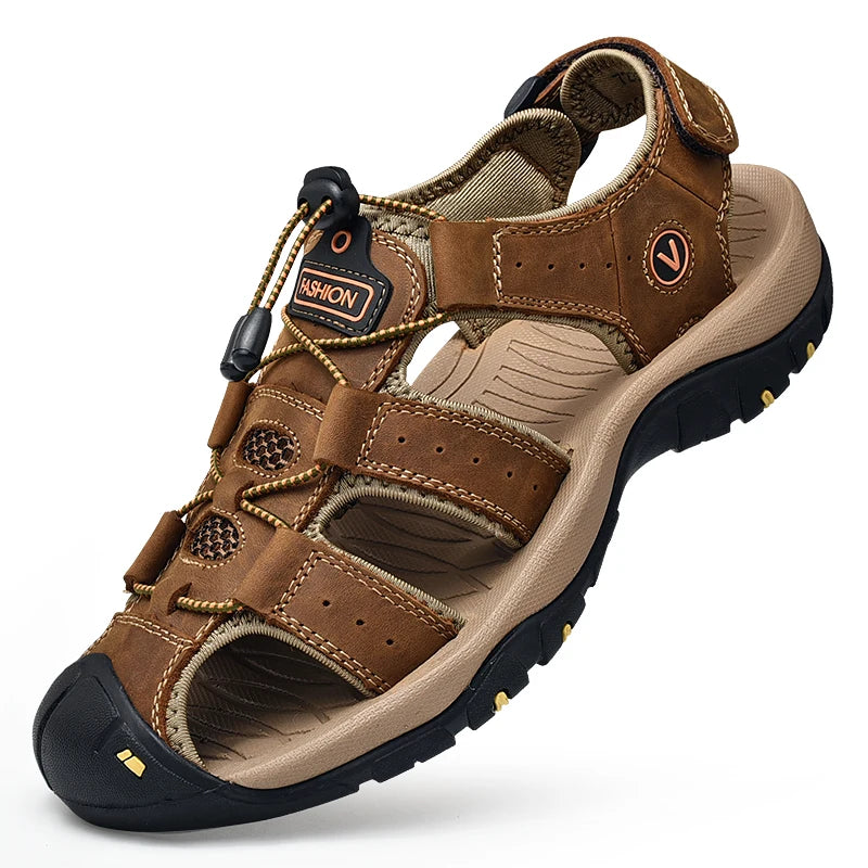 Summer Men Sandals Genuine Leather Mens Casual Shoes Outdoor Men Leather Sandals for Men Beach Shoes Roman Shoes plus Size 38-48