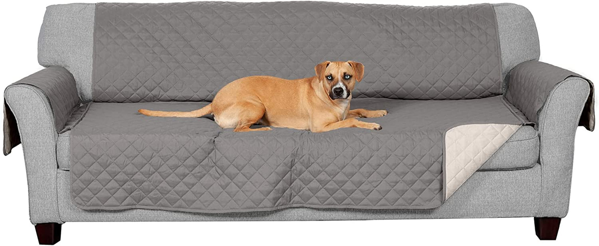 Reversible Water-Resistant Large Sofa Cover for Pets & Kids - Stylish Two-Tone Gray/Mist Quilted Protector