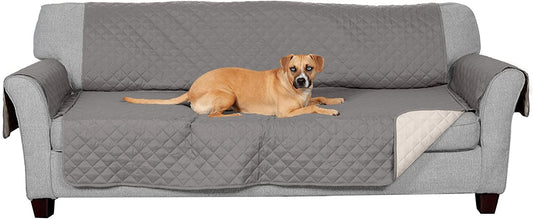 Reversible Water-Resistant Large Sofa Cover for Pets & Kids - Stylish Two-Tone Gray/Mist Quilted Protector