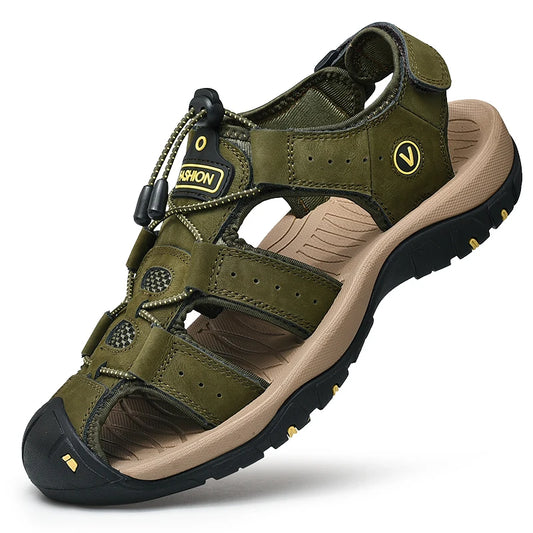 Summer Men Sandals Genuine Leather Mens Casual Shoes Outdoor Men Leather Sandals for Men Beach Shoes Roman Shoes plus Size 38-48