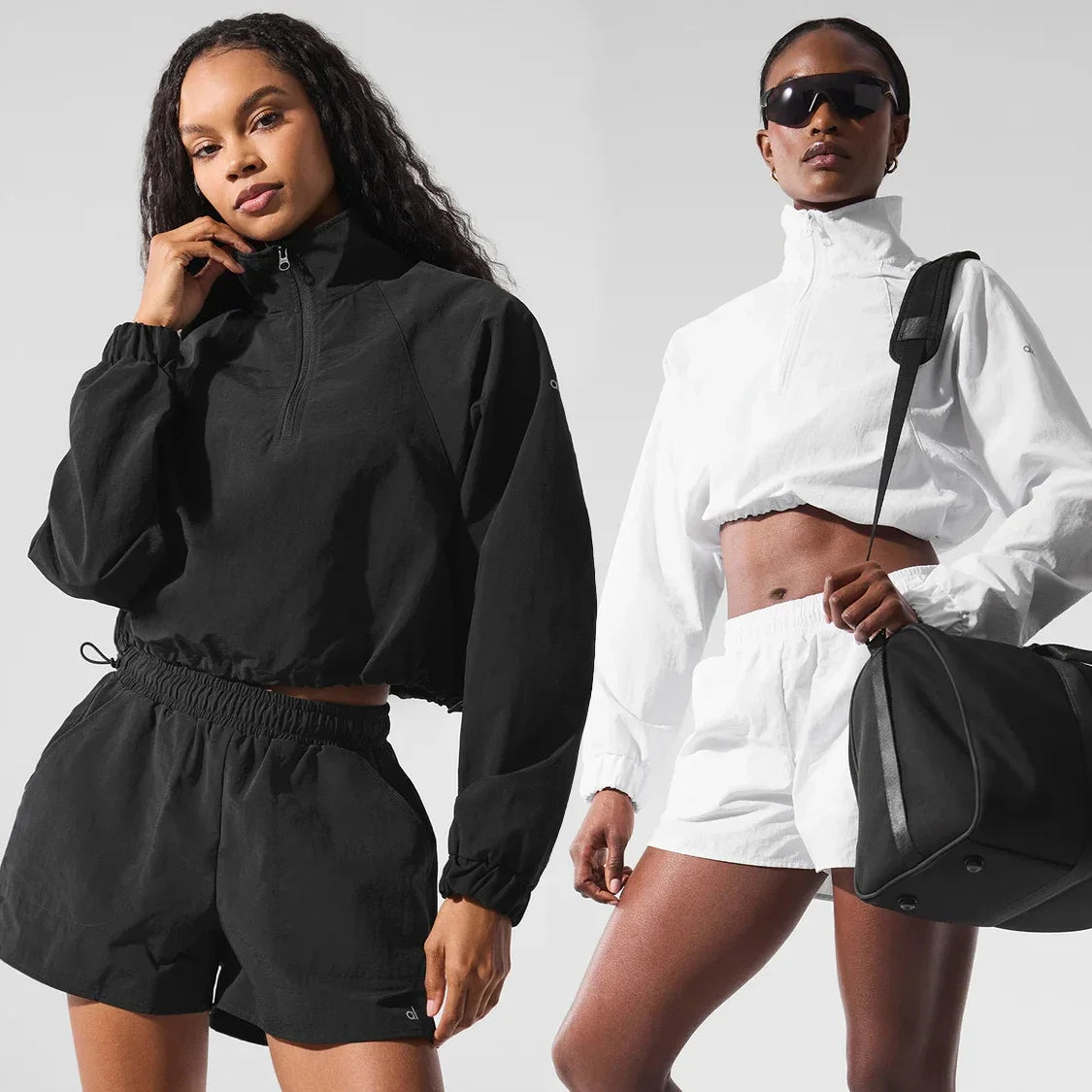 AL Sports Jacket Loose Fit Cropped 1/4 Zip Alumni Pullover Outdoor Leisure Short Top Thin Long Sleeved Breathable Shorts