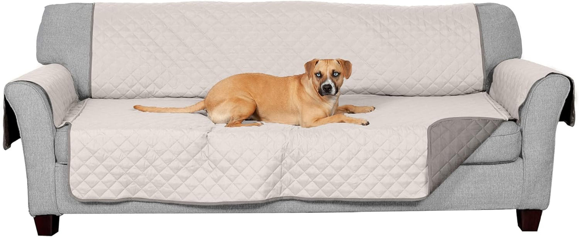 Reversible Water-Resistant Large Sofa Cover for Pets & Kids - Stylish Two-Tone Gray/Mist Quilted Protector