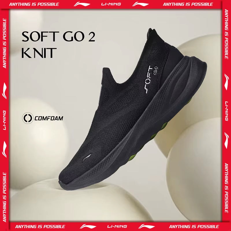 Li-Ning Men SOFT GO 2 KNIT Slip-On Casual Walking Shoes Cushion Comfy Stable  Mesh Jogging Daily Sports Sneakers AGLV017