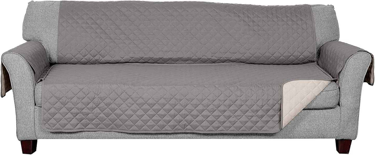 Reversible Water-Resistant Large Sofa Cover for Pets & Kids - Stylish Two-Tone Gray/Mist Quilted Protector