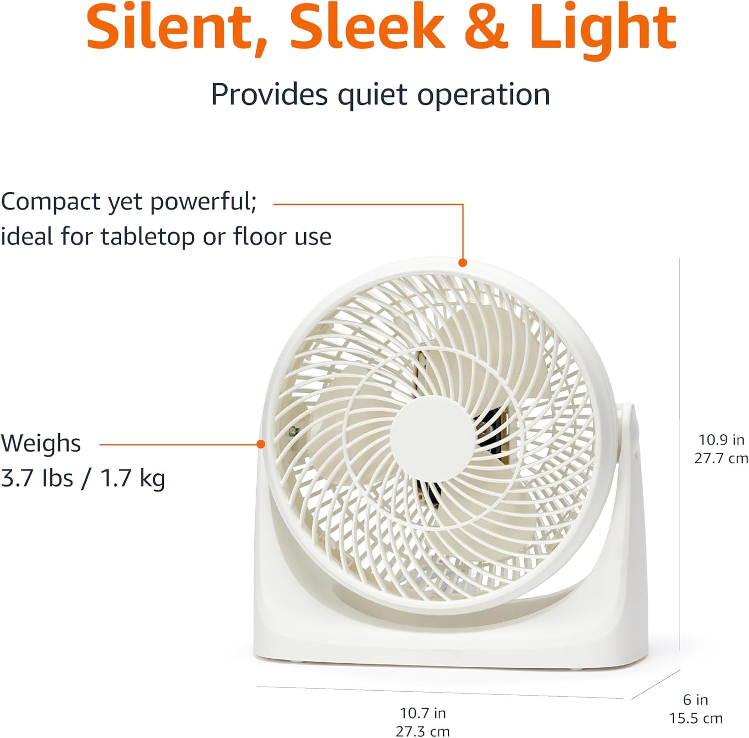 Portable Desk Fan, 7 Inch Quiet Operation Cooling, 3 Speed Settings, 90° Variable Tilt, 15.49 X 27.3 X 27.69 Cm, White