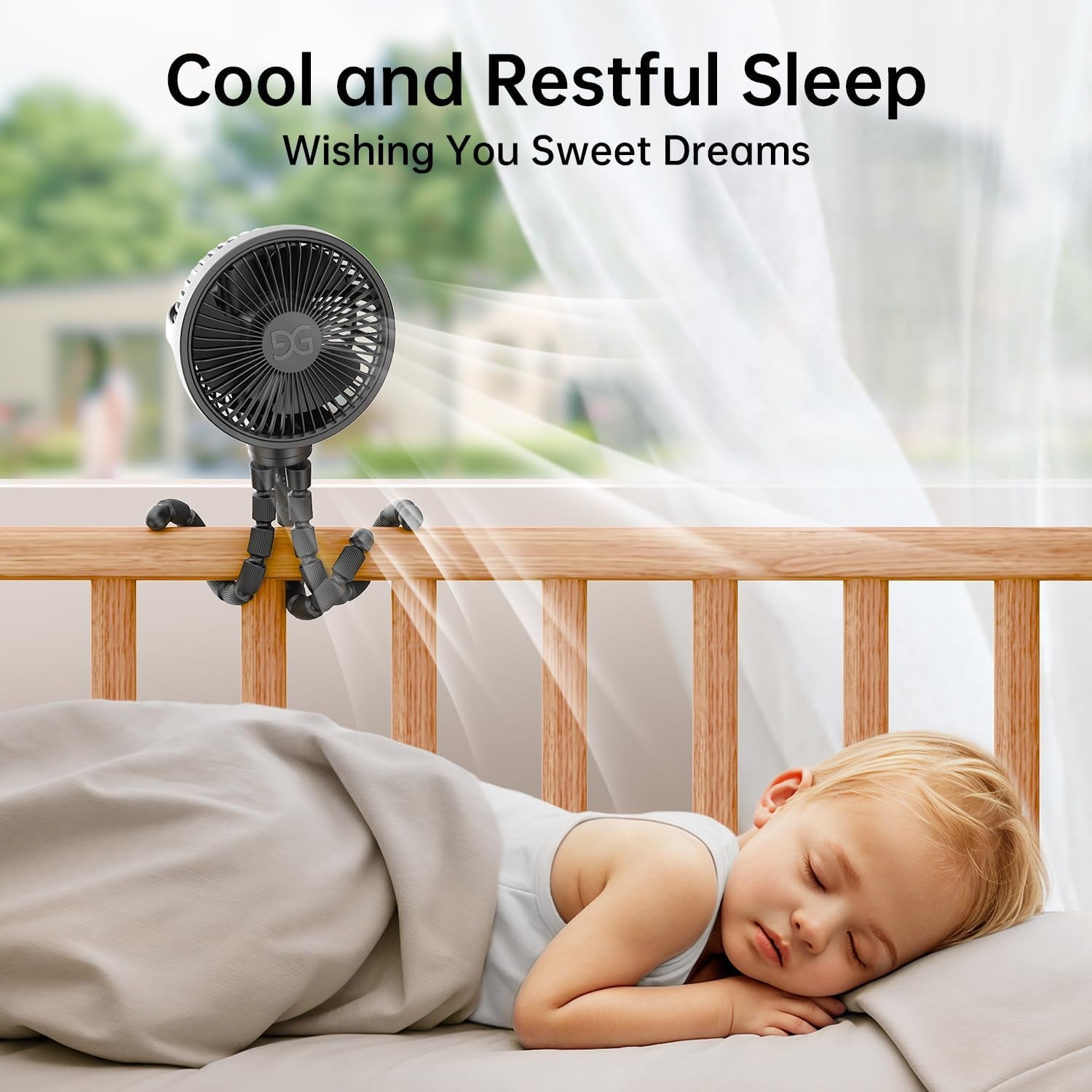 Large Stroller Fan Clip on for Baby, Flexible Tripod & Battery Powered Pram Fan, Portable Handheld Fan for Bedroom, Car Seat, Travel, Camping, Black