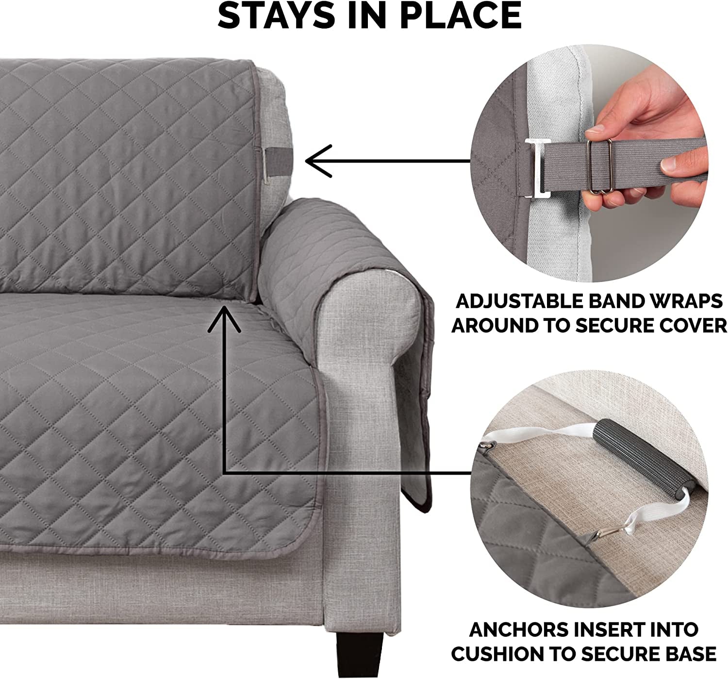 Reversible Water-Resistant Large Sofa Cover for Pets & Kids - Stylish Two-Tone Gray/Mist Quilted Protector