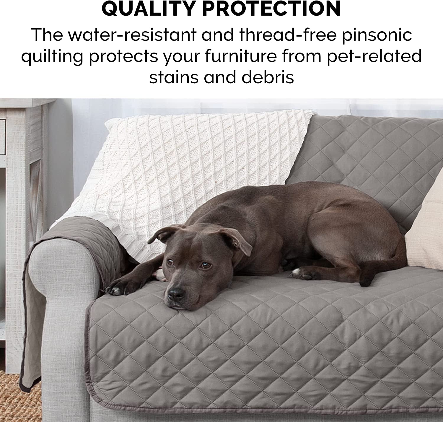 Reversible Water-Resistant Large Sofa Cover for Pets & Kids - Stylish Two-Tone Gray/Mist Quilted Protector