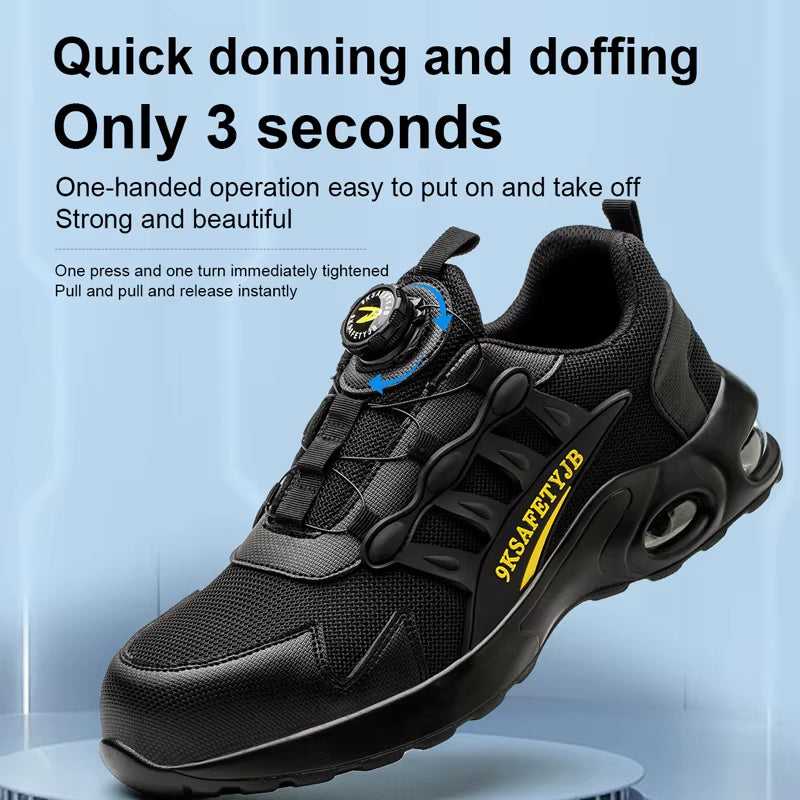 Men'S Rotating Button Safety Shoes Steel Toe Work Sneakers Indestructible Shoes Puncture-Proof Work Boots Air Cushion Men Boots