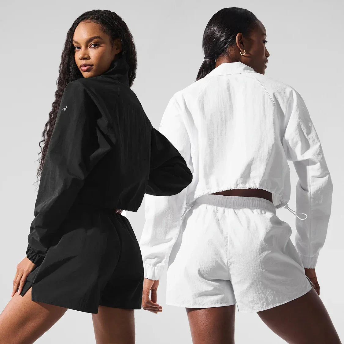 AL Sports Jacket Loose Fit Cropped 1/4 Zip Alumni Pullover Outdoor Leisure Short Top Thin Long Sleeved Breathable Shorts