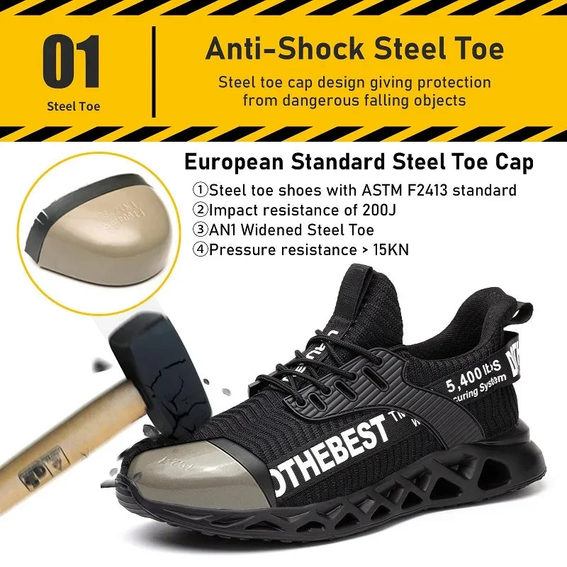 Safety Shoes Men for Work Sneakers Women Men Steel Toe Work Shoes Security Protective Shoes Lightweight Anti-Smash Anti-Puncture