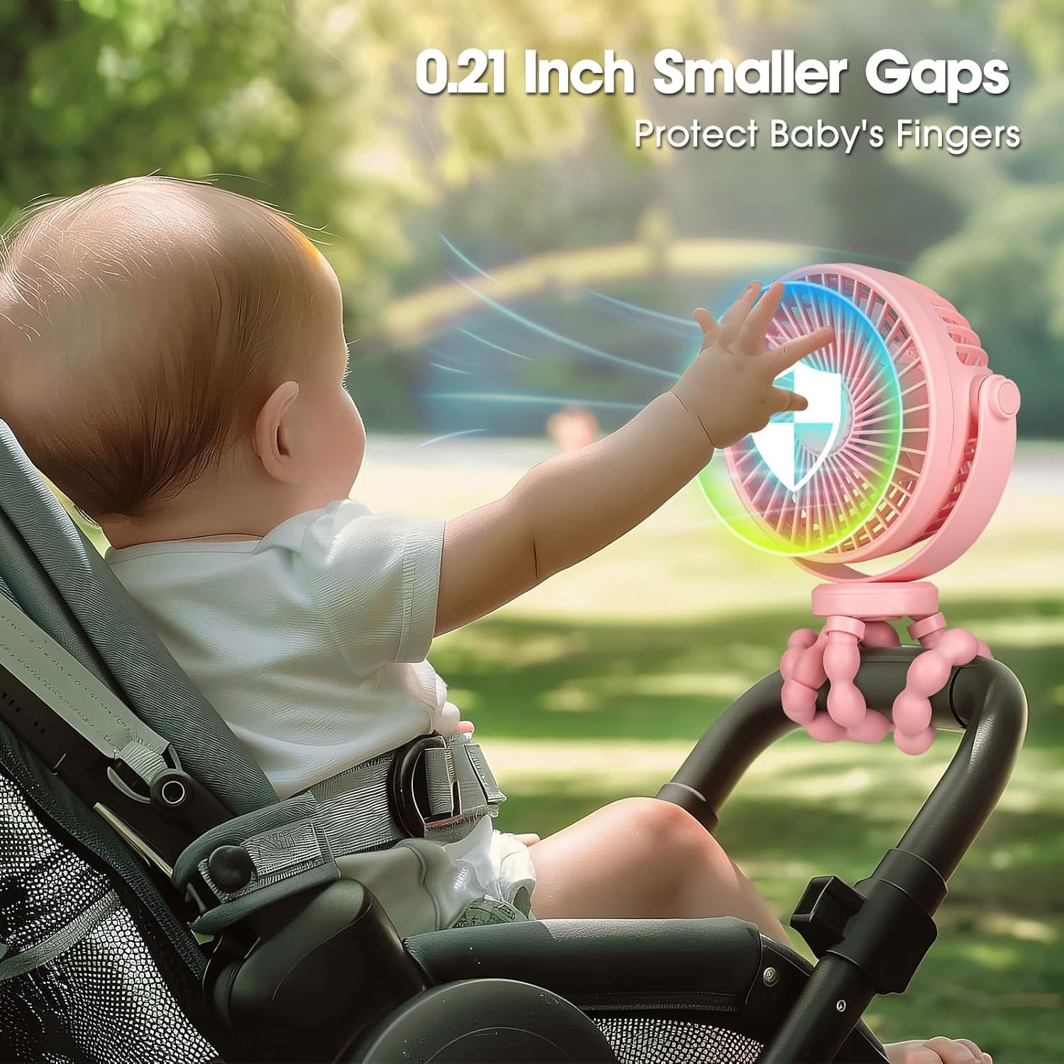 Pram Stroller Fan 20H Buggy Cooling Clip on Fan, Portable 4000Mah Battery Personal Fan for Pram Accessories Baby Cot Wagon Stroller Pushchairs Crib Bed Treadmill,Travel Holiday Essentials
