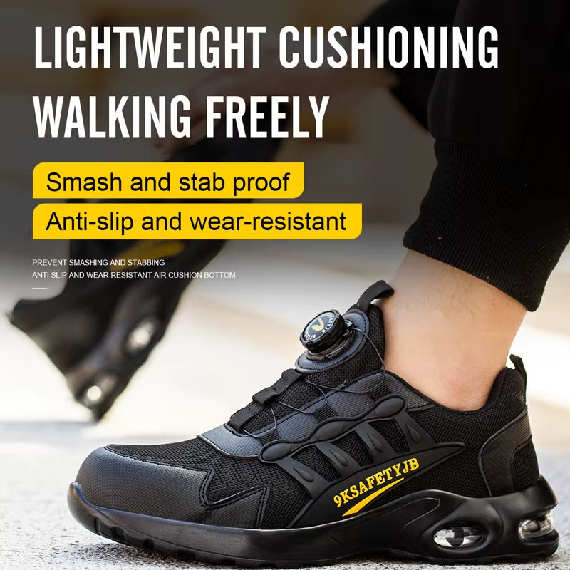 Men'S Rotating Button Safety Shoes Steel Toe Work Sneakers Indestructible Shoes Puncture-Proof Work Boots Air Cushion Men Boots
