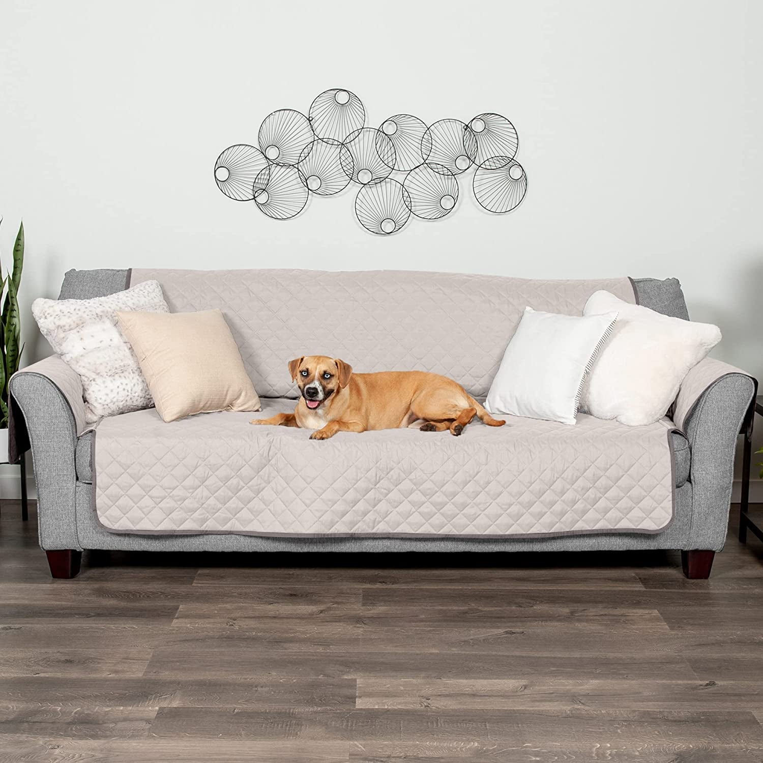 Reversible Water-Resistant Large Sofa Cover for Pets & Kids - Stylish Two-Tone Gray/Mist Quilted Protector