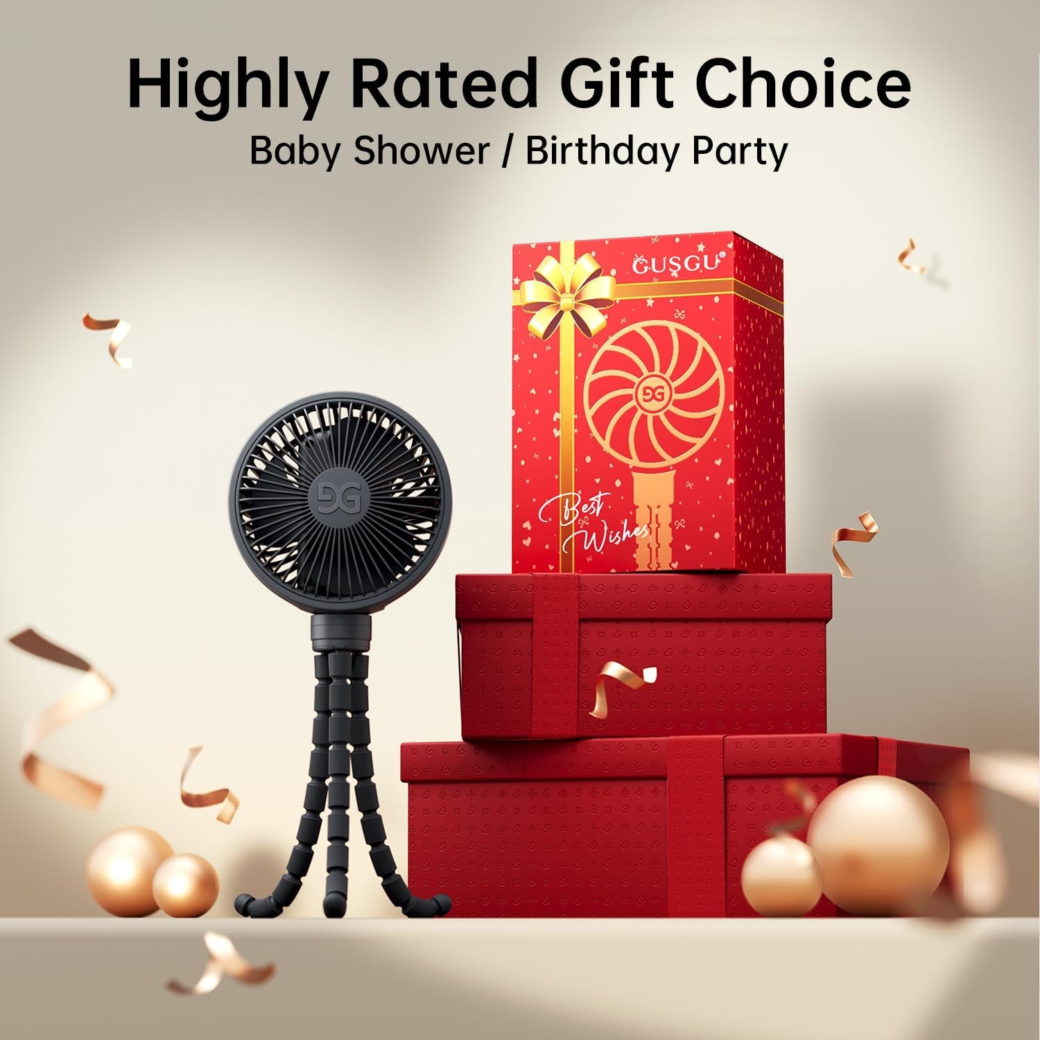 Large Stroller Fan Clip on for Baby, Flexible Tripod & Battery Powered Pram Fan, Portable Handheld Fan for Bedroom, Car Seat, Travel, Camping, Black