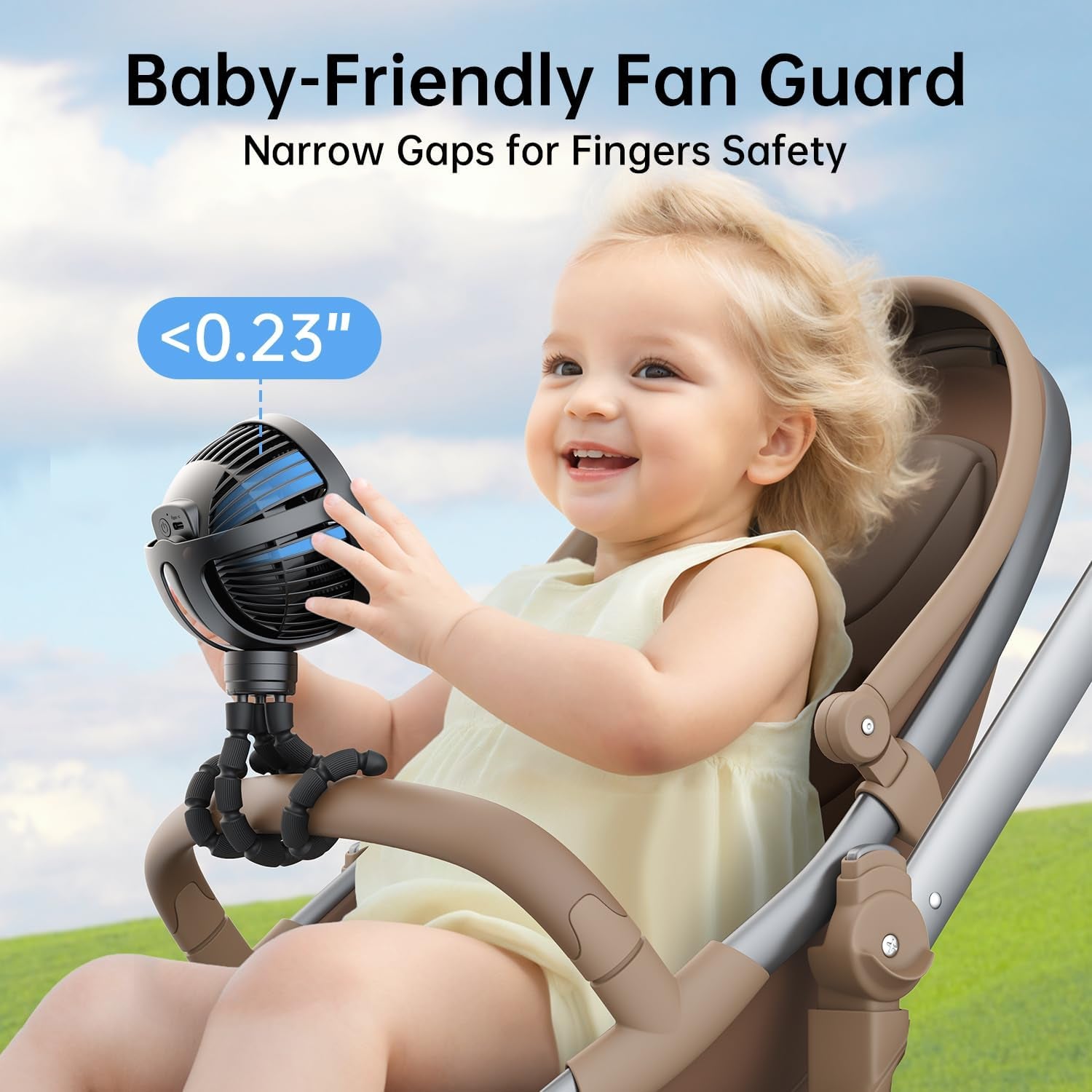 Large Stroller Fan Clip on for Baby, Flexible Tripod & Battery Powered Pram Fan, Portable Handheld Fan for Bedroom, Car Seat, Travel, Camping, Black