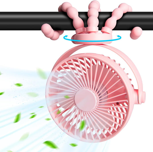 Pram Stroller Fan 20H Buggy Cooling Clip on Fan, Portable 4000Mah Battery Personal Fan for Pram Accessories Baby Cot Wagon Stroller Pushchairs Crib Bed Treadmill,Travel Holiday Essentials