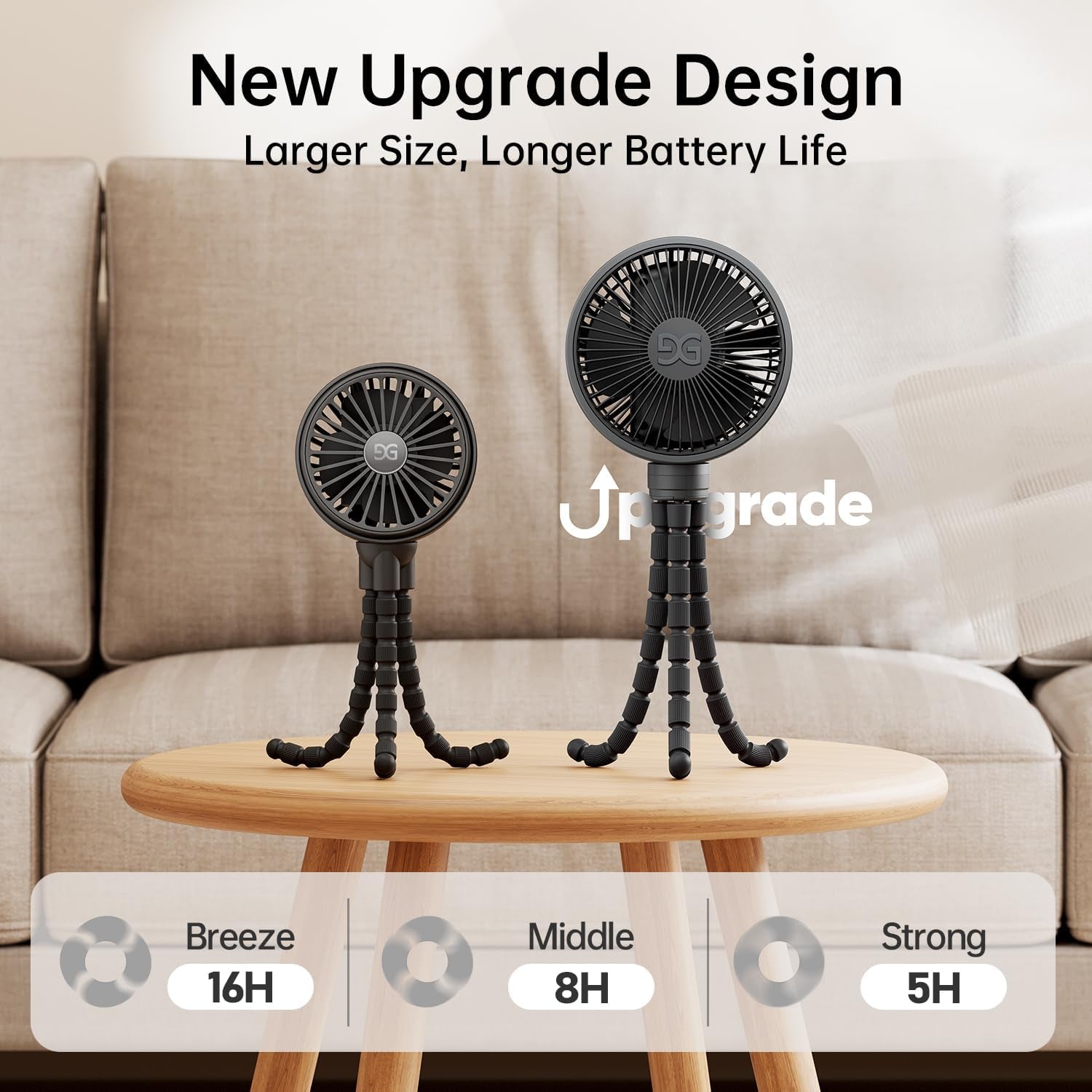 Large Stroller Fan Clip on for Baby, Flexible Tripod & Battery Powered Pram Fan, Portable Handheld Fan for Bedroom, Car Seat, Travel, Camping, Black